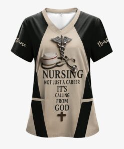Personalized Nurse Scrubs - Stethoscope & Cross Design - Nursing Is A Calling Shirt for RN CNA LPN Healthcare Workers