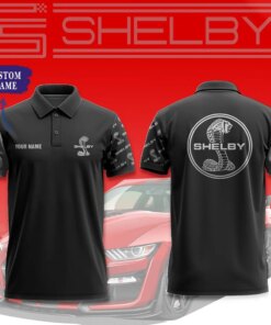 Personalized Shelby Cobra Polo Shirt – Custom Name Black Short Sleeve Car Logo