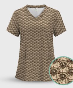 Vintage Angry Raccoon Scrub - Repeating Nurse Raccoon Pattern Graphic Design - Gift for Women RN, LPN, CNA