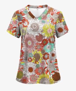 Women’s Floral Medical Scrub Shirt - Bright Sunflower Pattern for RN LPN CNA - Cute Gift for Nurses & Healthcare Professionals