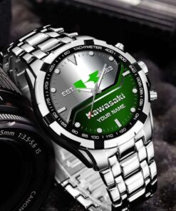 Customized Kawasaki Stainless Steel Watch – Personalized Name Biker Gift