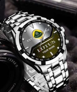 Personalized Lotus Car Watch – Custom Name Stainless Steel Timepiece