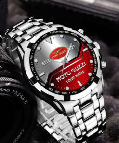 Personalized Moto Guzzi Stainless Steel Watch – Custom Name Engraved Luxury Biker Timepiece