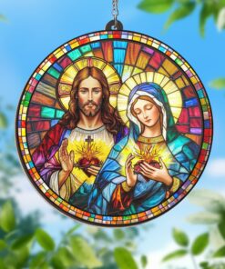 Sacred Heart of Jesus & Immaculate Heart of Mary 2 Layered Hanging Suncatcher MLN3977WH